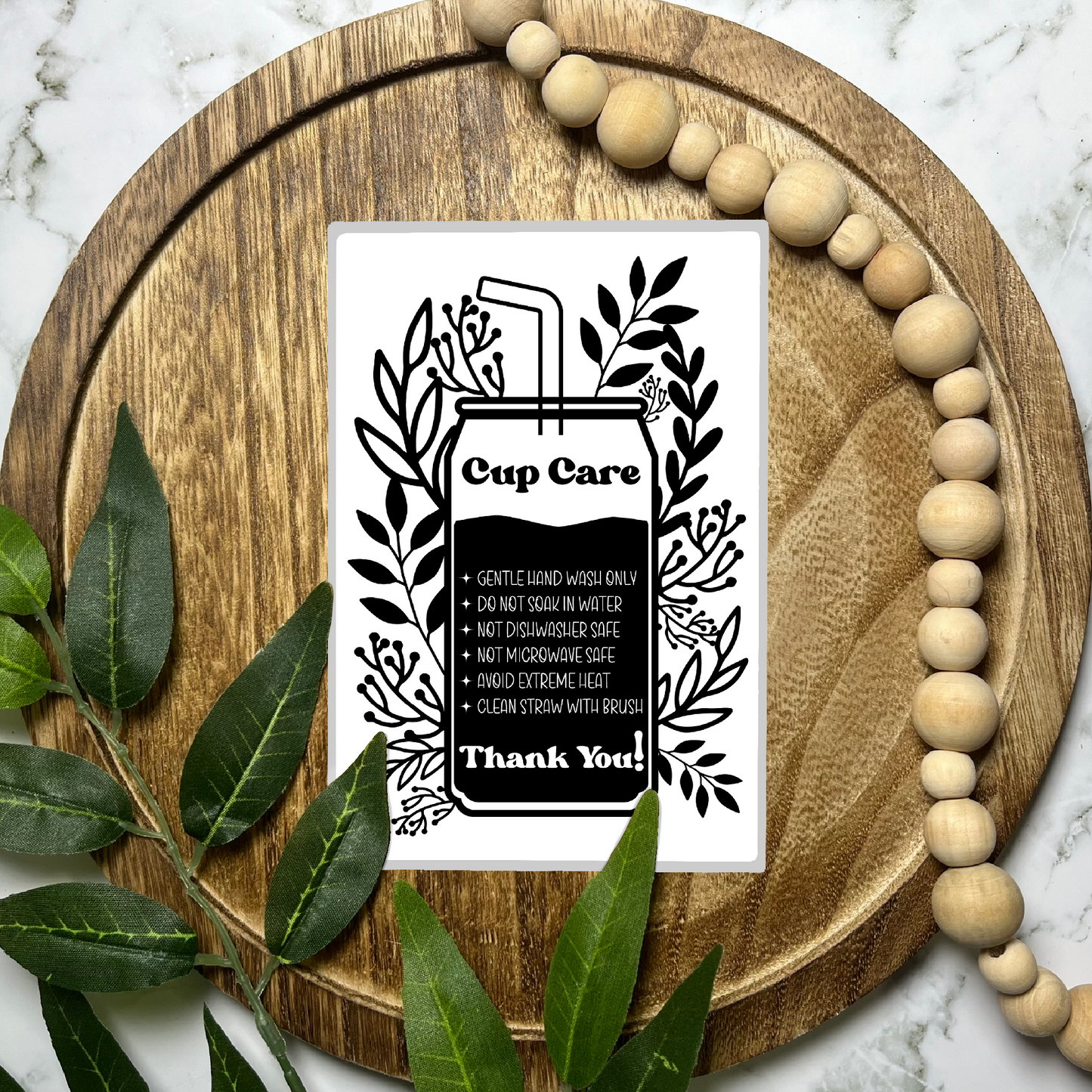 Cup Care Instructions (50 count-4x6 Stickers)
