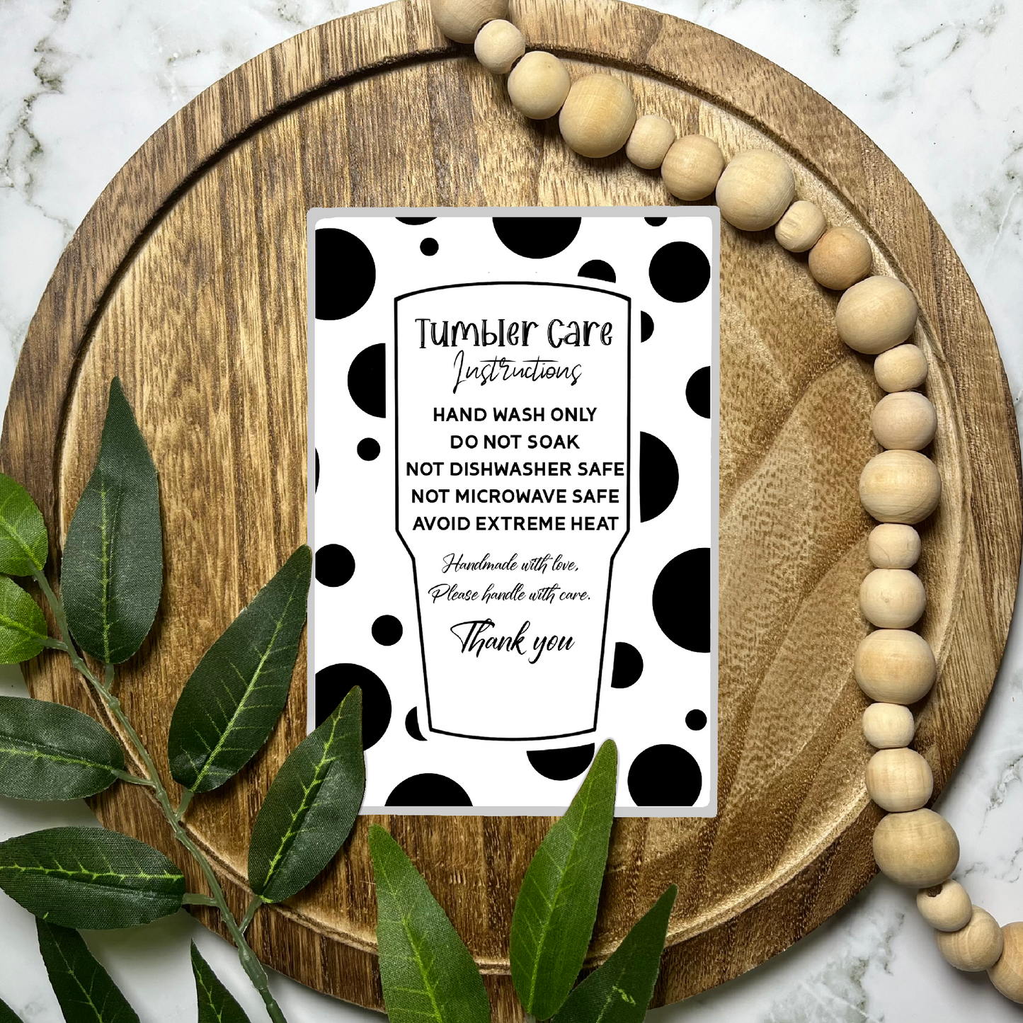 Tumbler Care Instructions (50 count-4x6 Stickers)