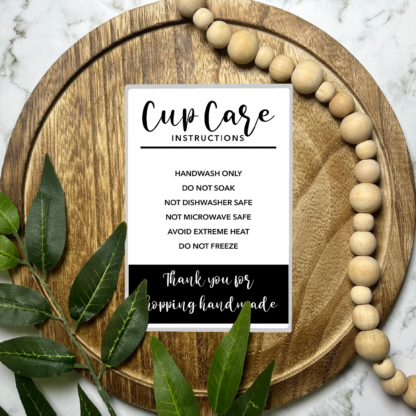 Cup Care Instructions (50 count-4x6 Stickers)