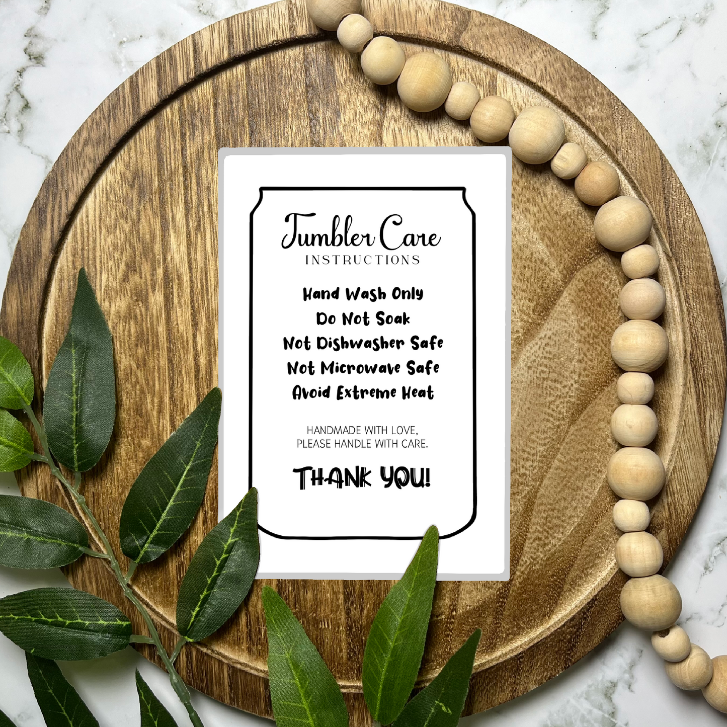 Tumbler Care Instructions (50 count-4x6 Stickers)