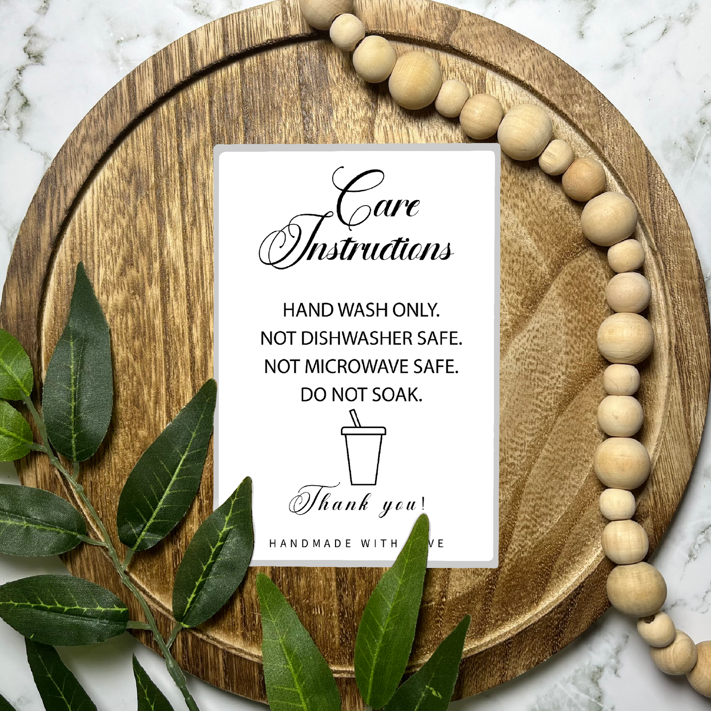 Cup Care Instructions (50 count-4x6 Stickers)