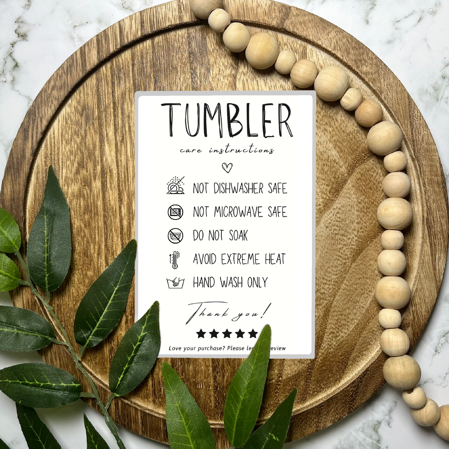 Tumbler Care Instructions (50 count-4x6 Stickers)