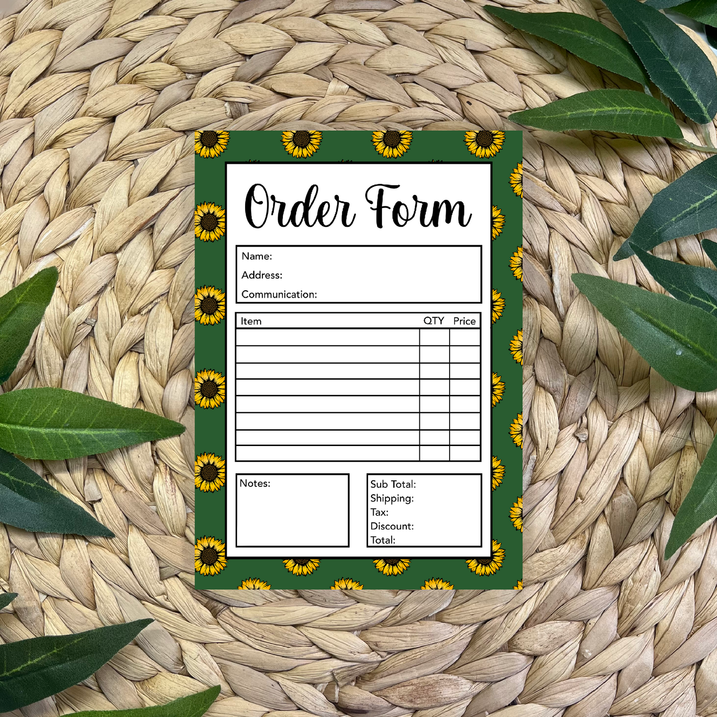 Sunflower Order Form Pad (50 pgs- 5x7 inches)
