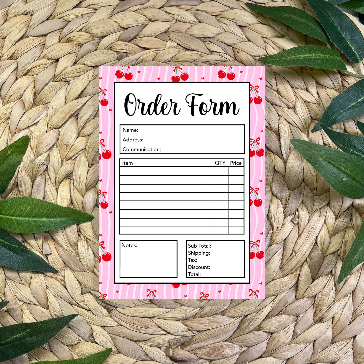 Cherry Order Form Pad (50 pgs- 5x7 inches)