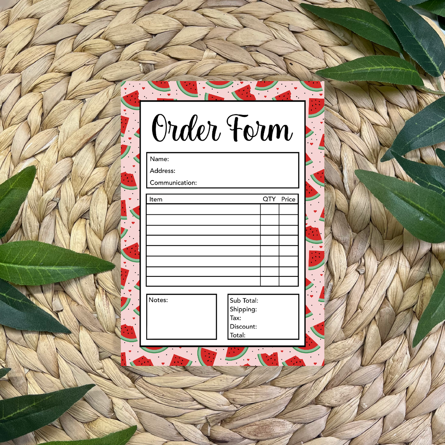 Watermelon Order Form Pad (50 pgs- 5x7 inches)
