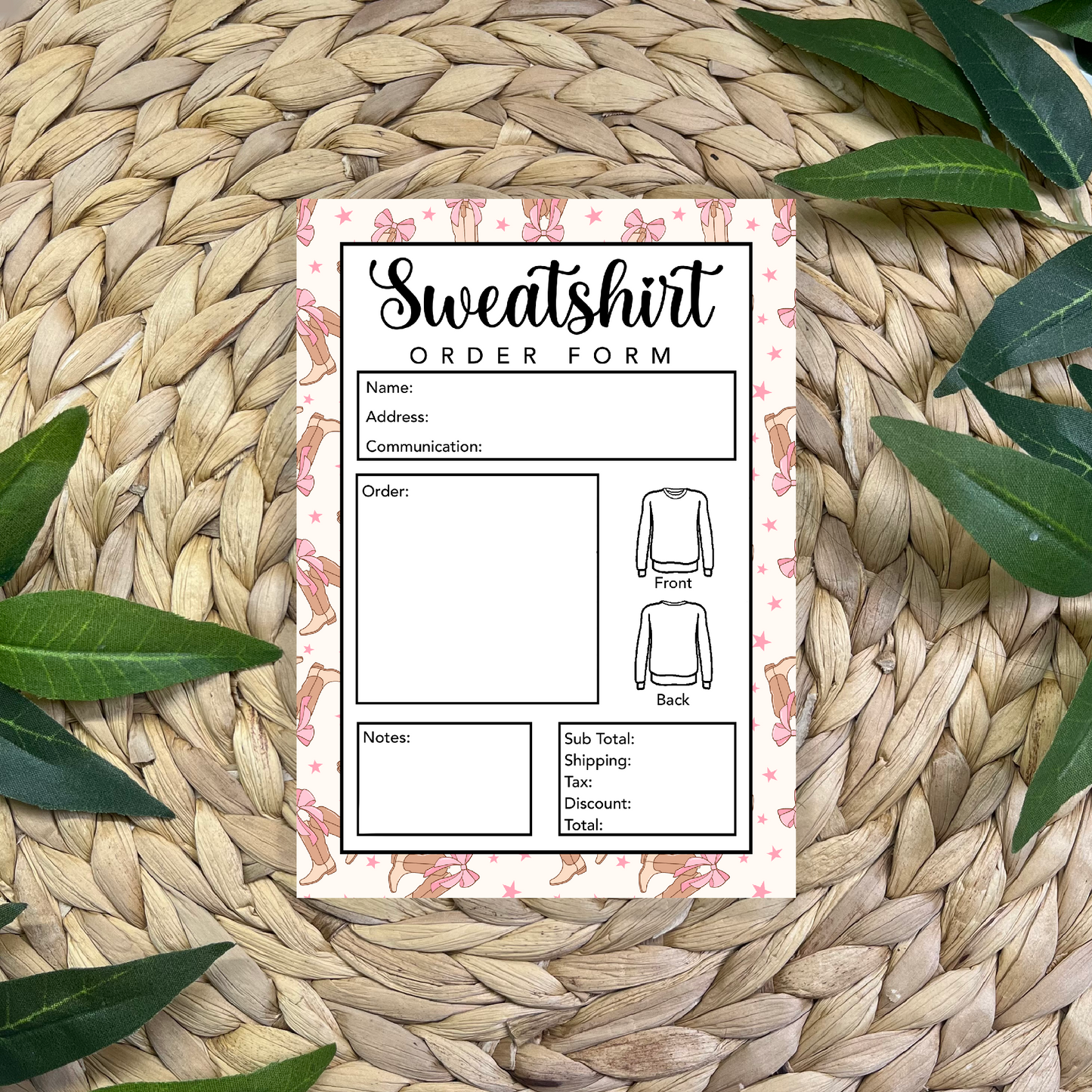 Sweatshirt Order Form Pad (50 pgs- 5x7 inches)