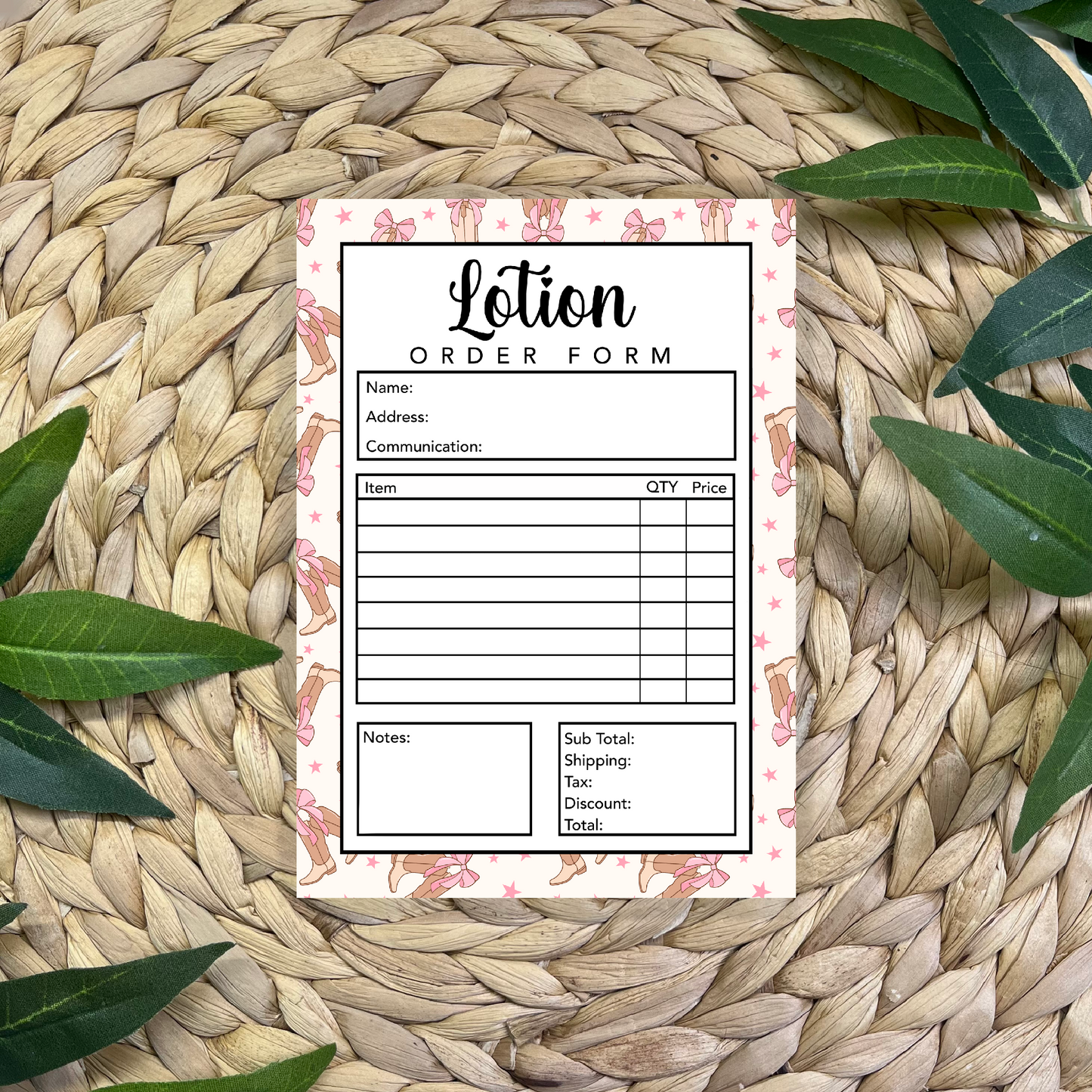 Lotion Order Form Pad (50 pgs- 5x7 inches)