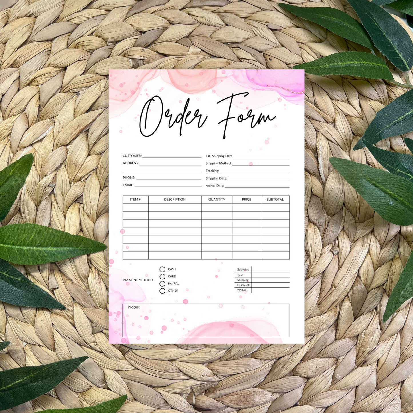 Pink Wave Order Form Pad