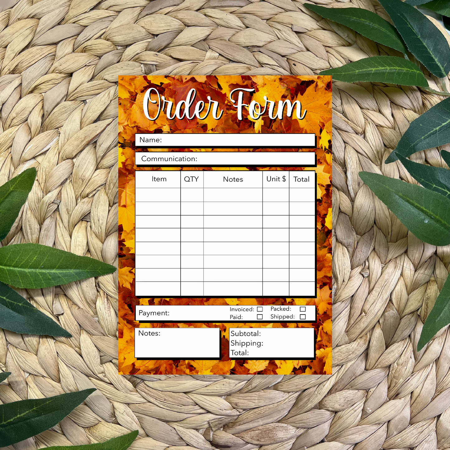 Fall Leaf Order Form Pads