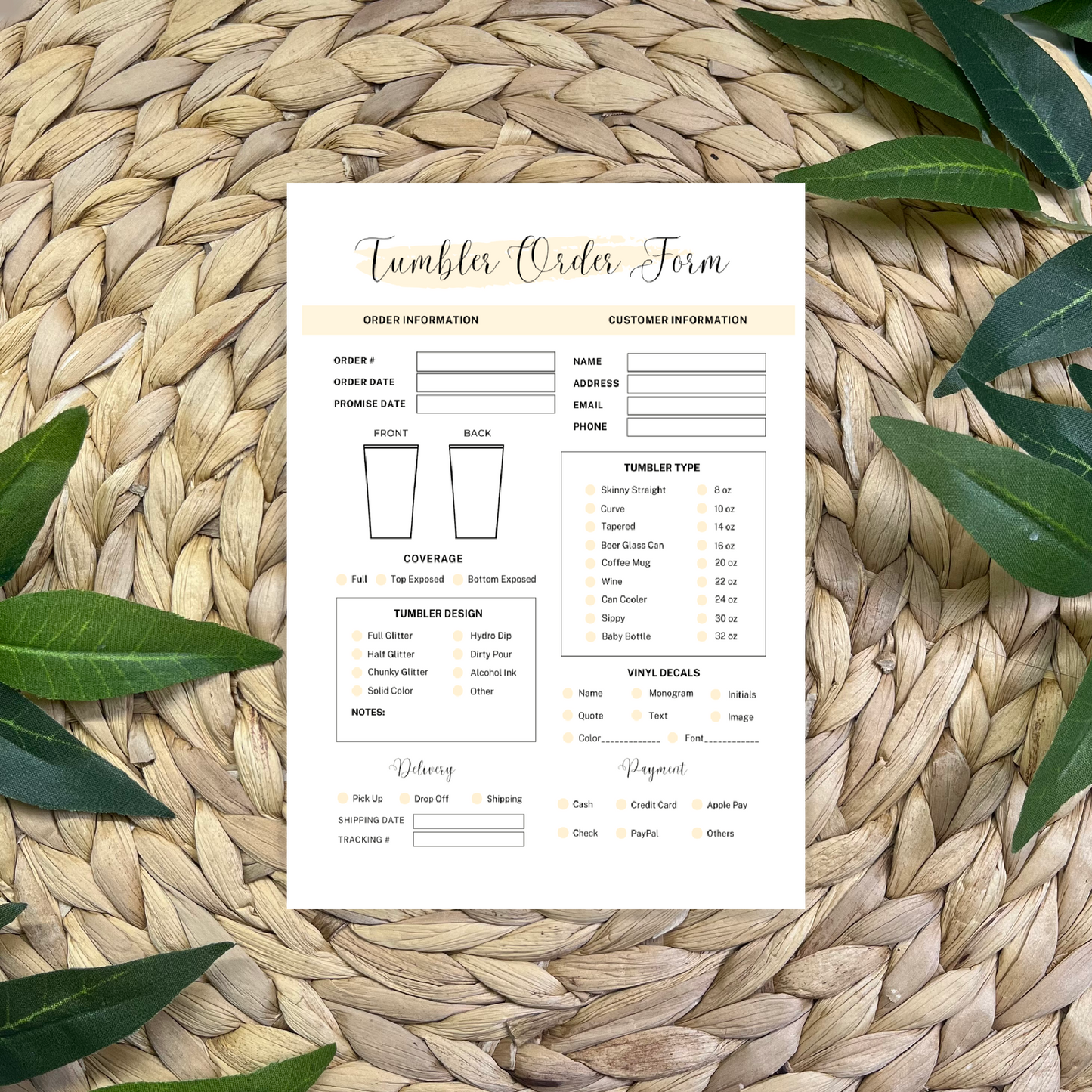 Tumbler Order Form Pads