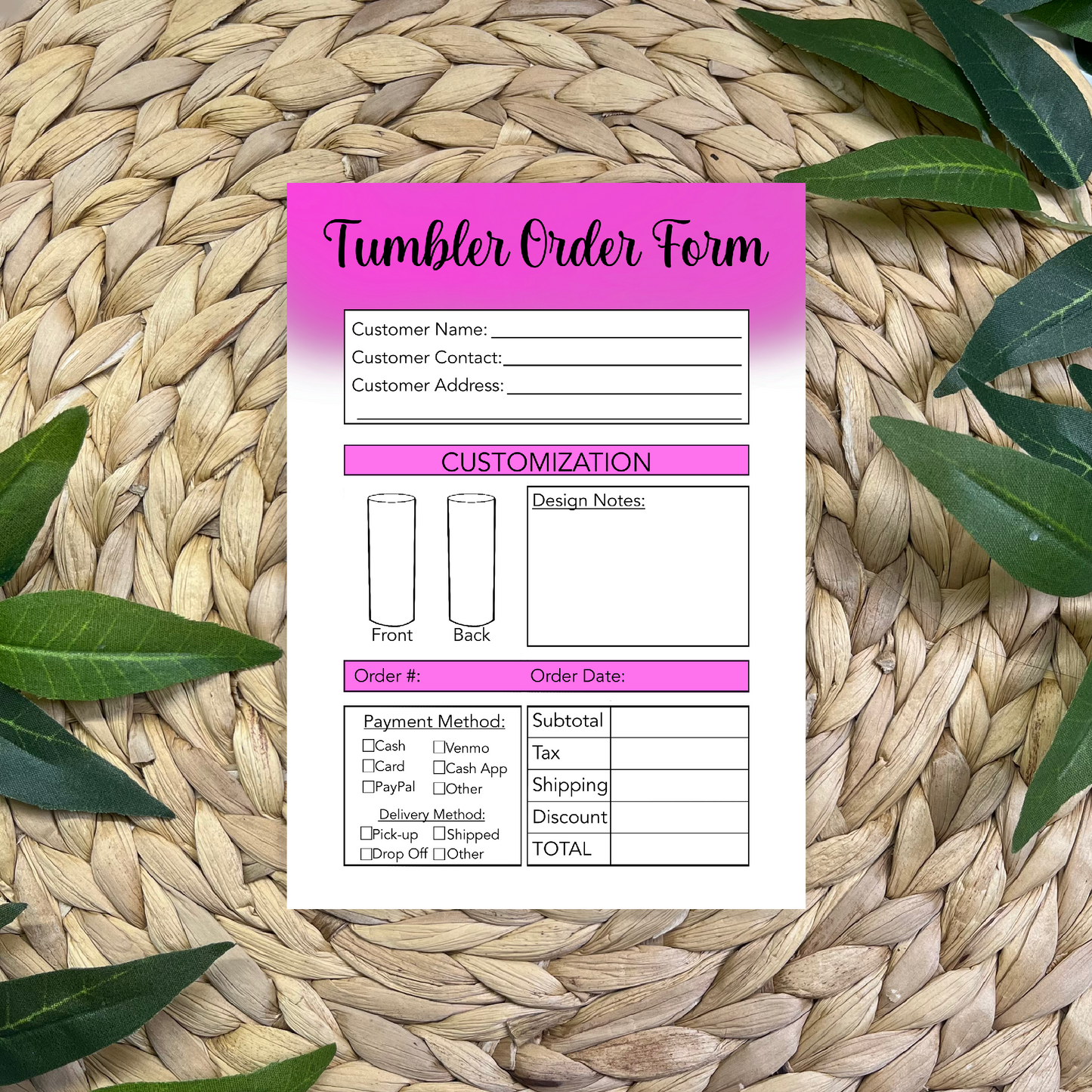 Tumbler Order Form Pads