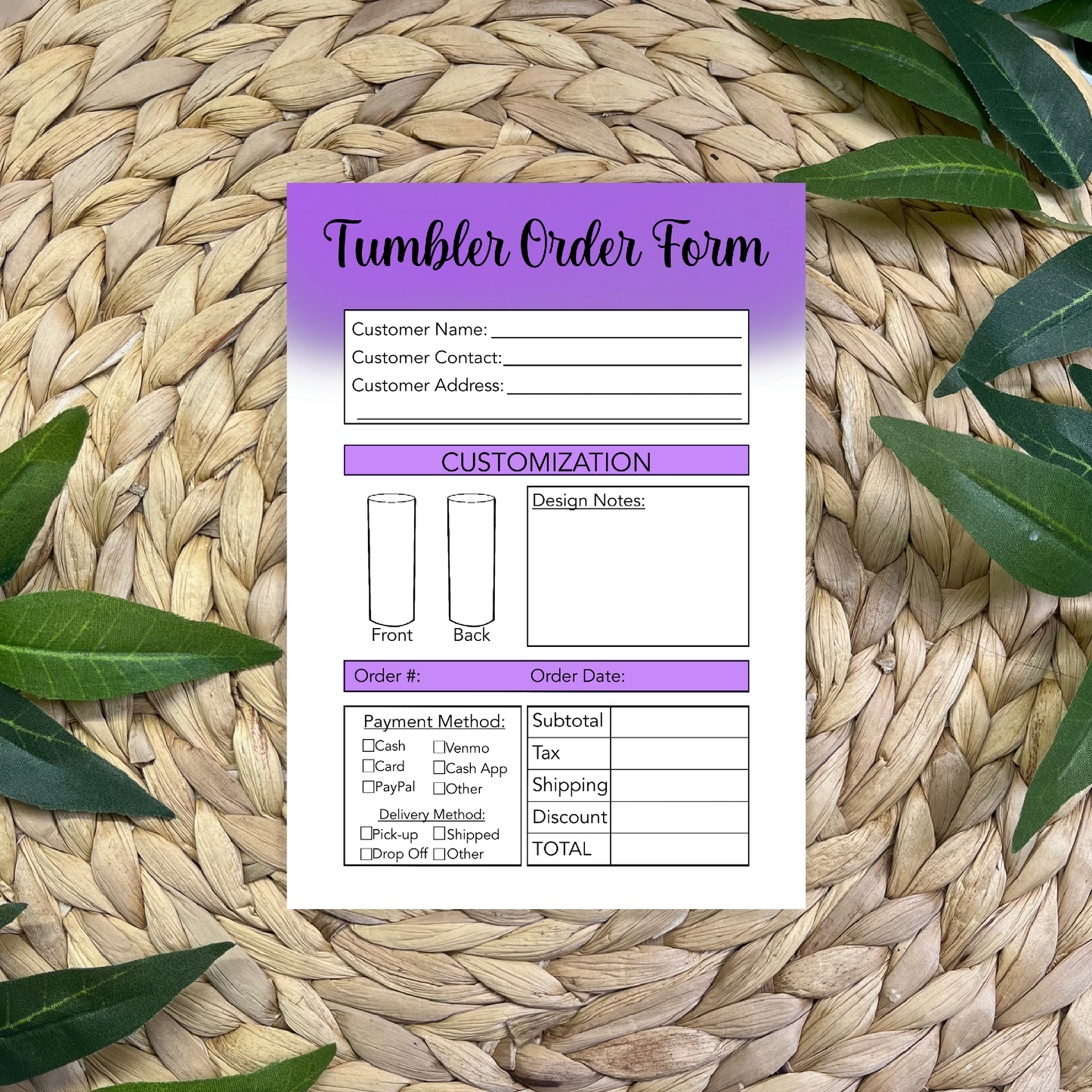 Tumbler Order Form Pads