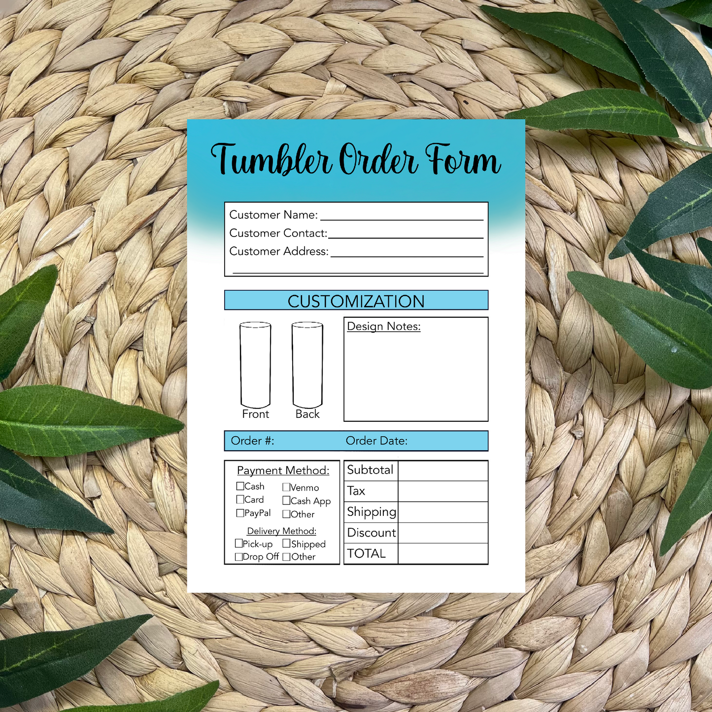 Tumbler Order Form Pads