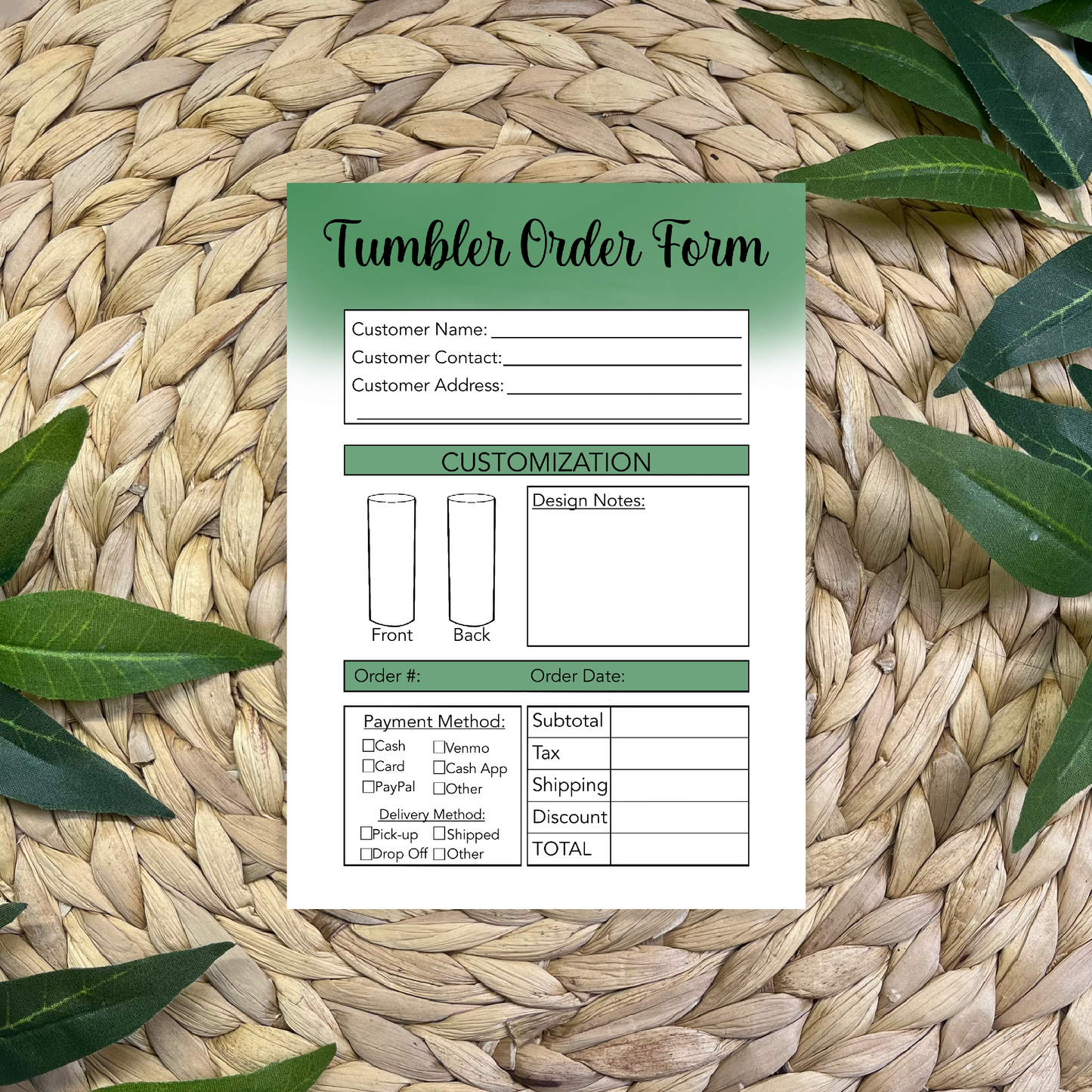 Tumbler Order Form Pads