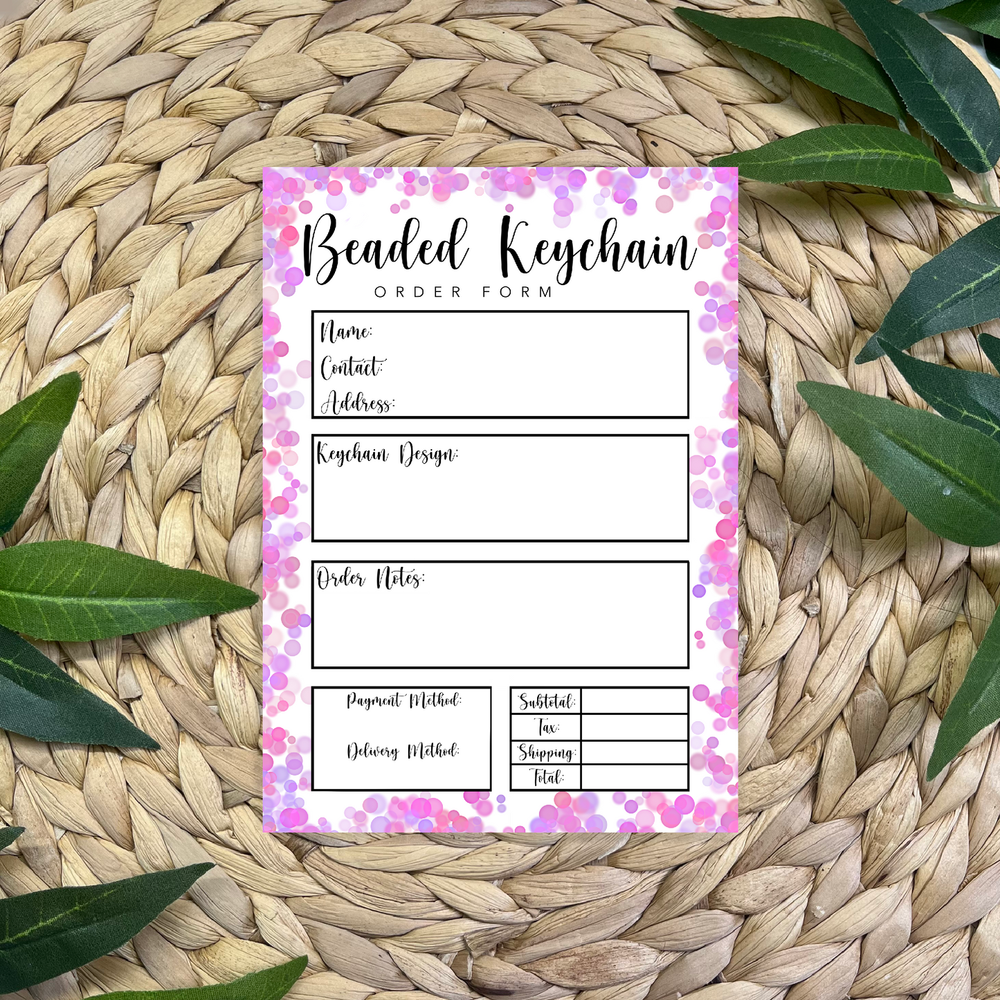Beaded Keychain Order Form Pads