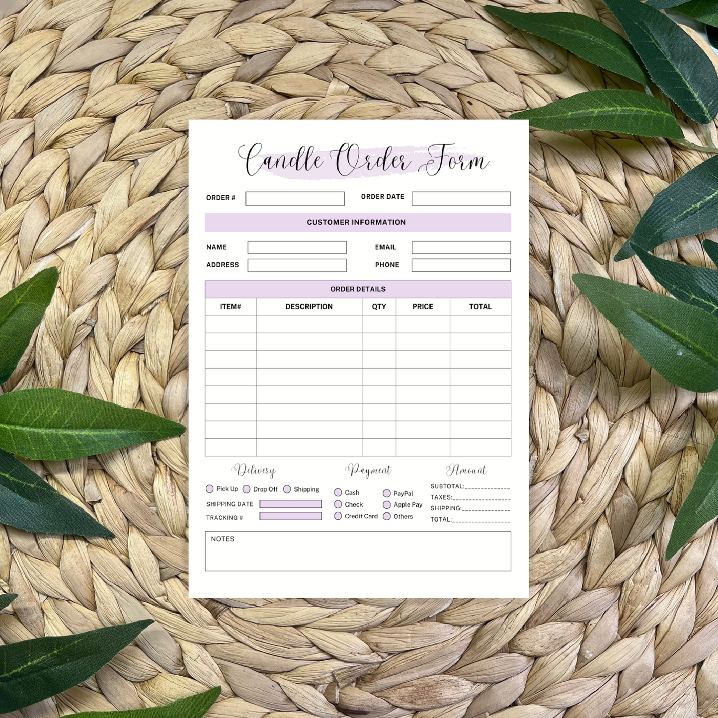 Candle Order Form Pads