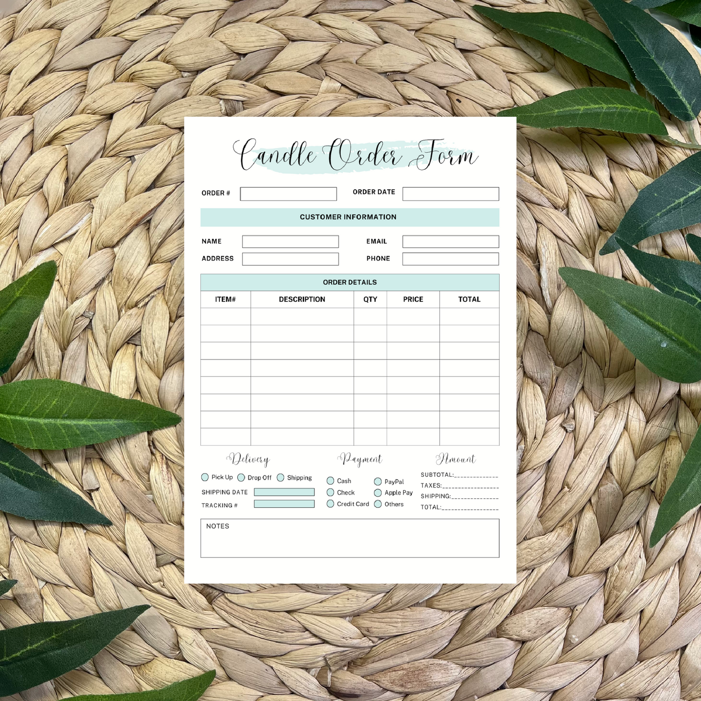 Candle Order Form Pads