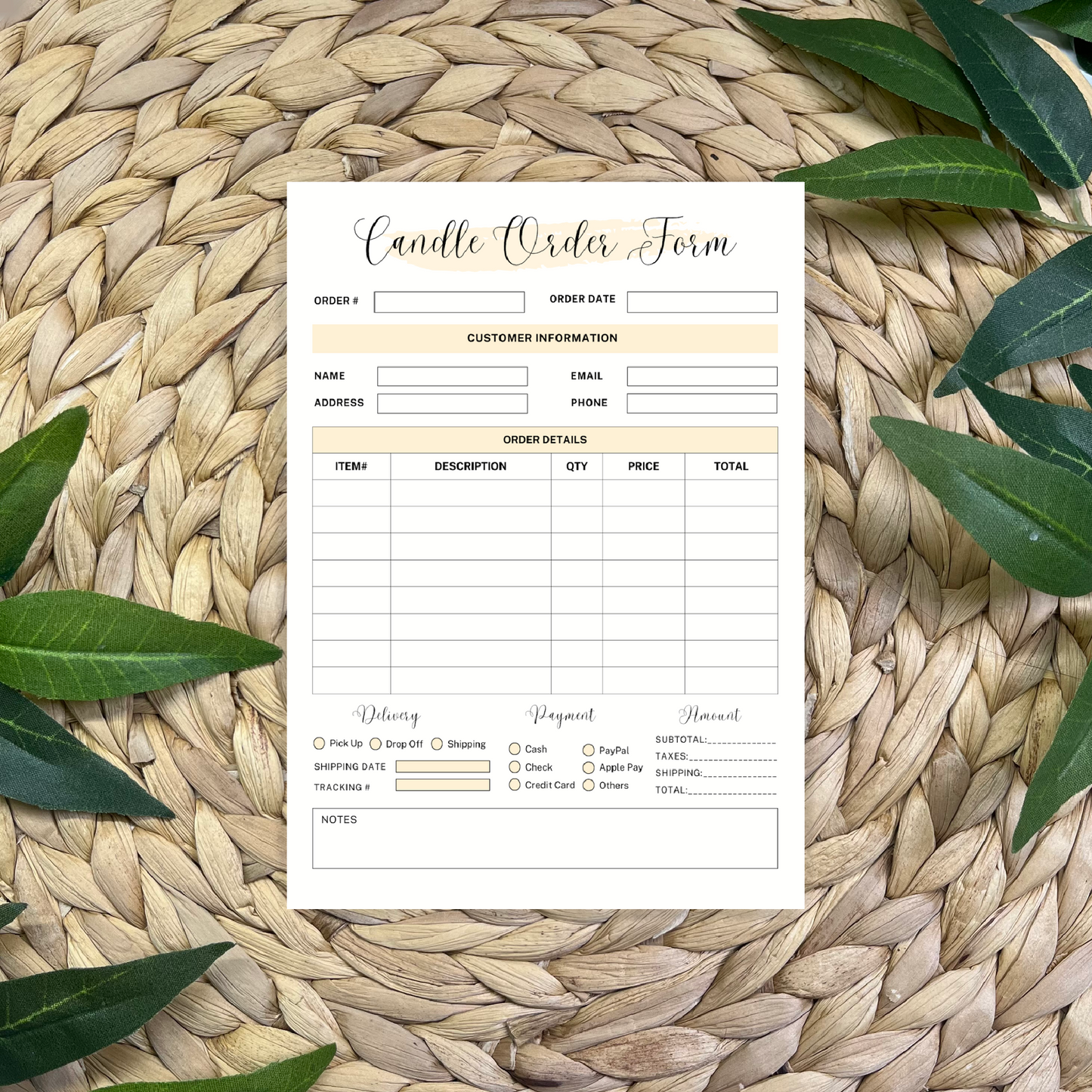 Candle Order Form Pads