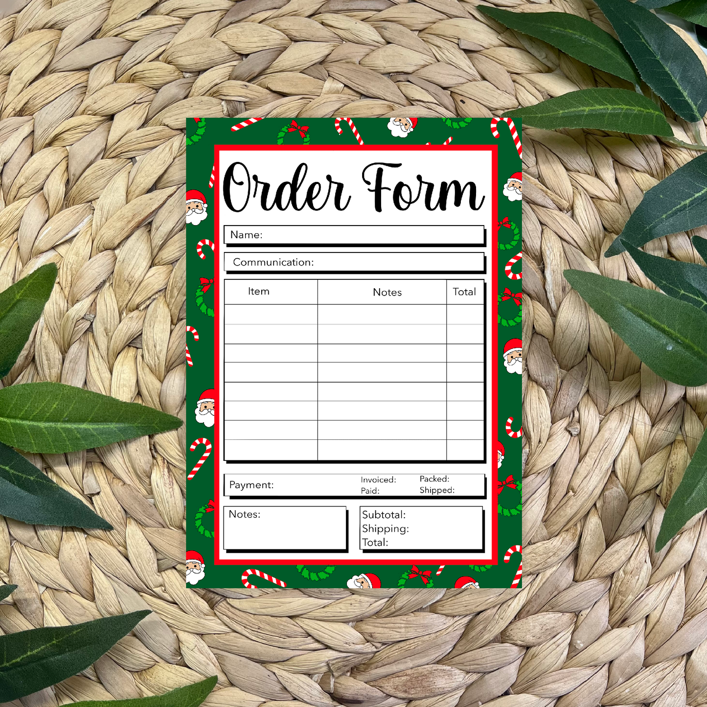 Santa, Candy Cane, and Wreath Order Form Pad