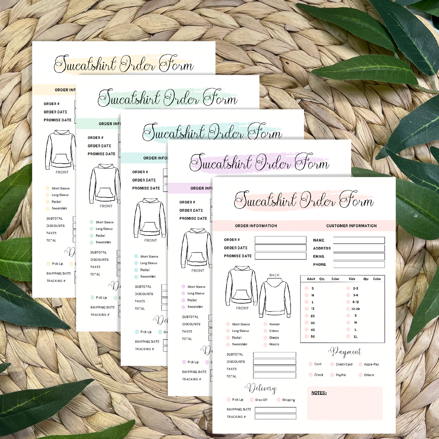 Sweatshirt Order Form Pads
