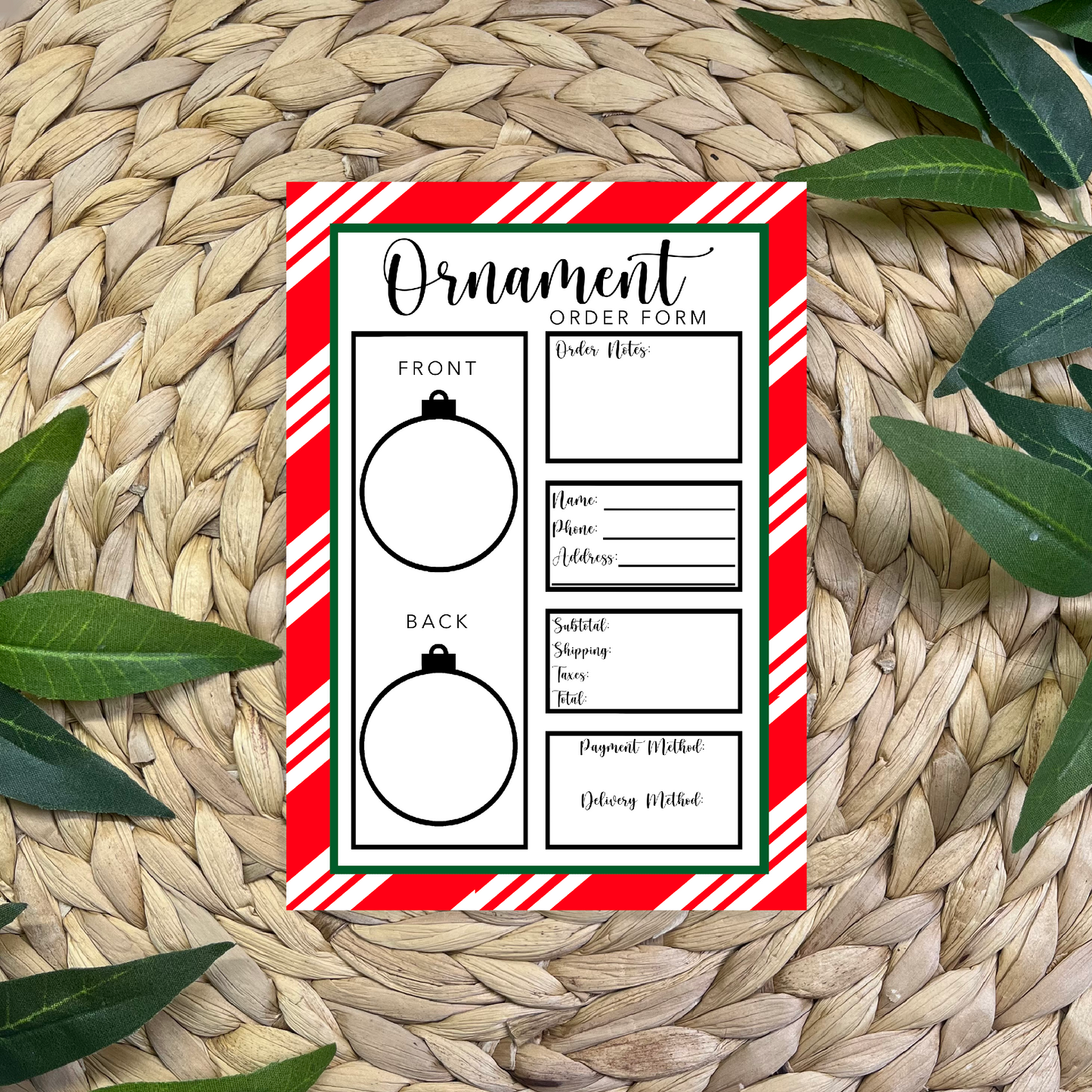 Candy Cane Ornament Order Form Pad