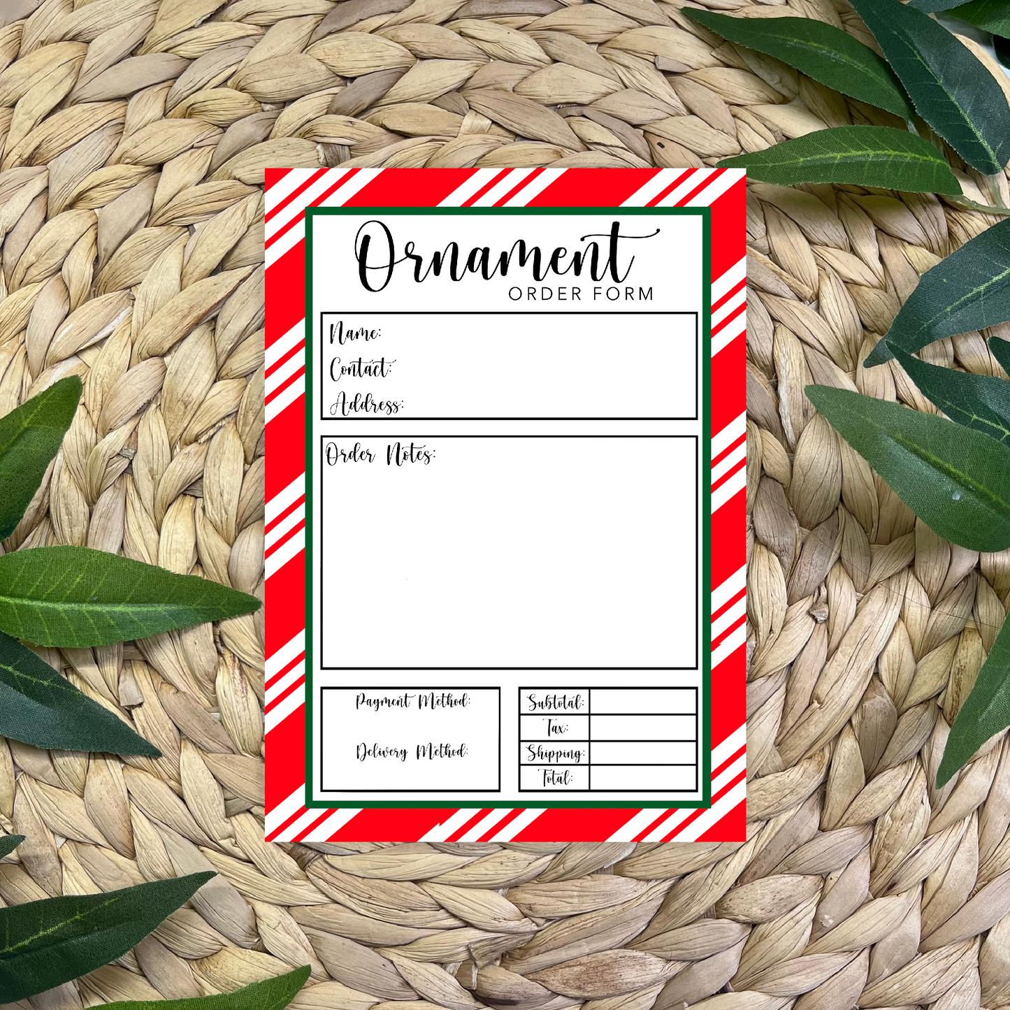 Candy Cane Ornament Order Form Pad