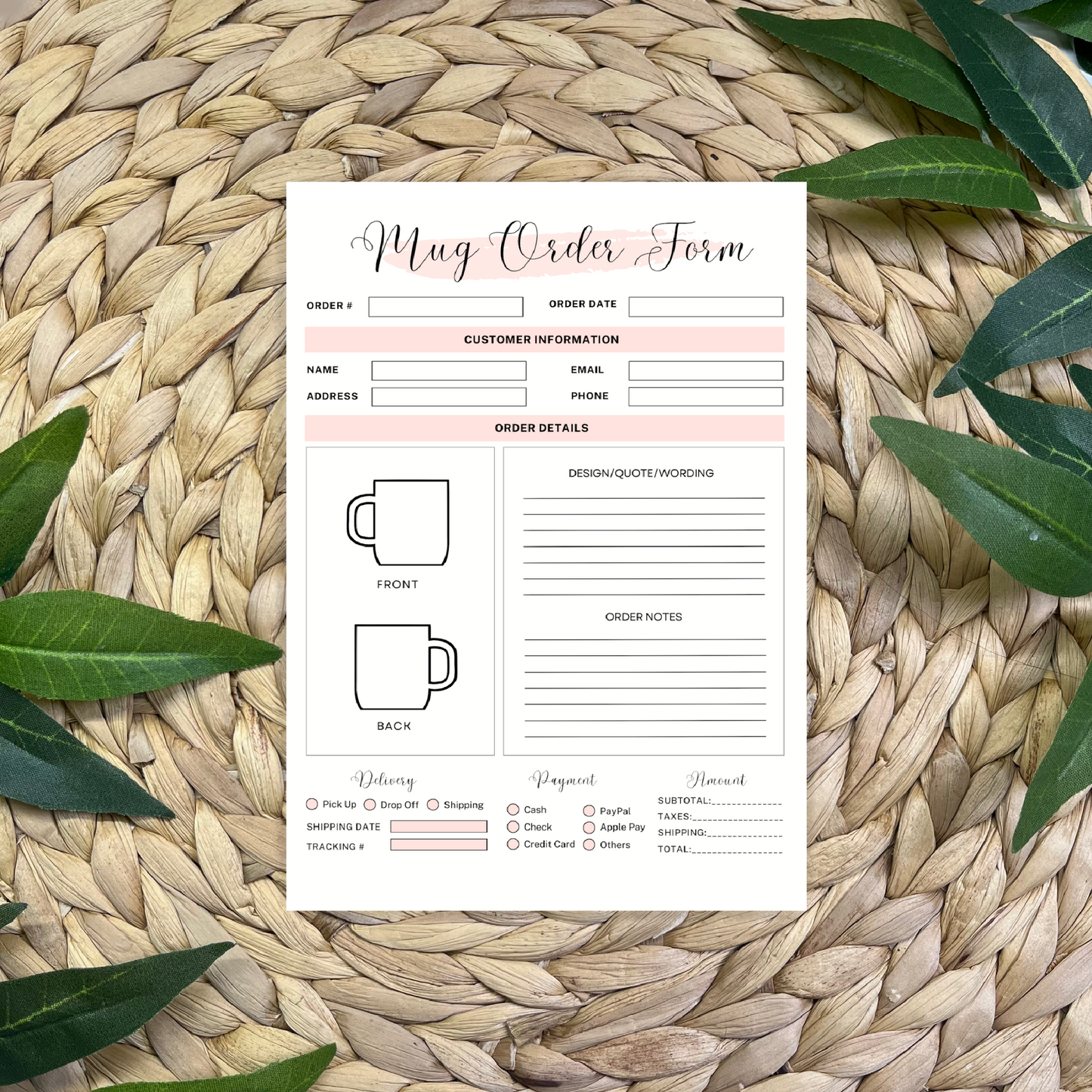 Mug Order Form Pads