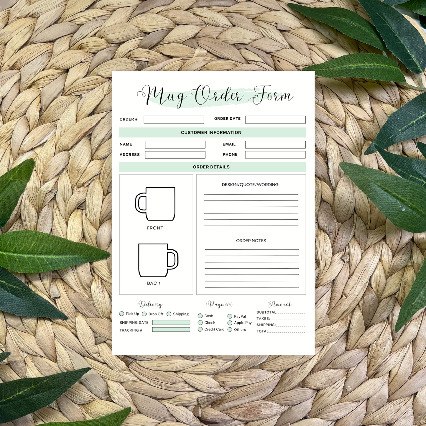 Mug Order Form Pads