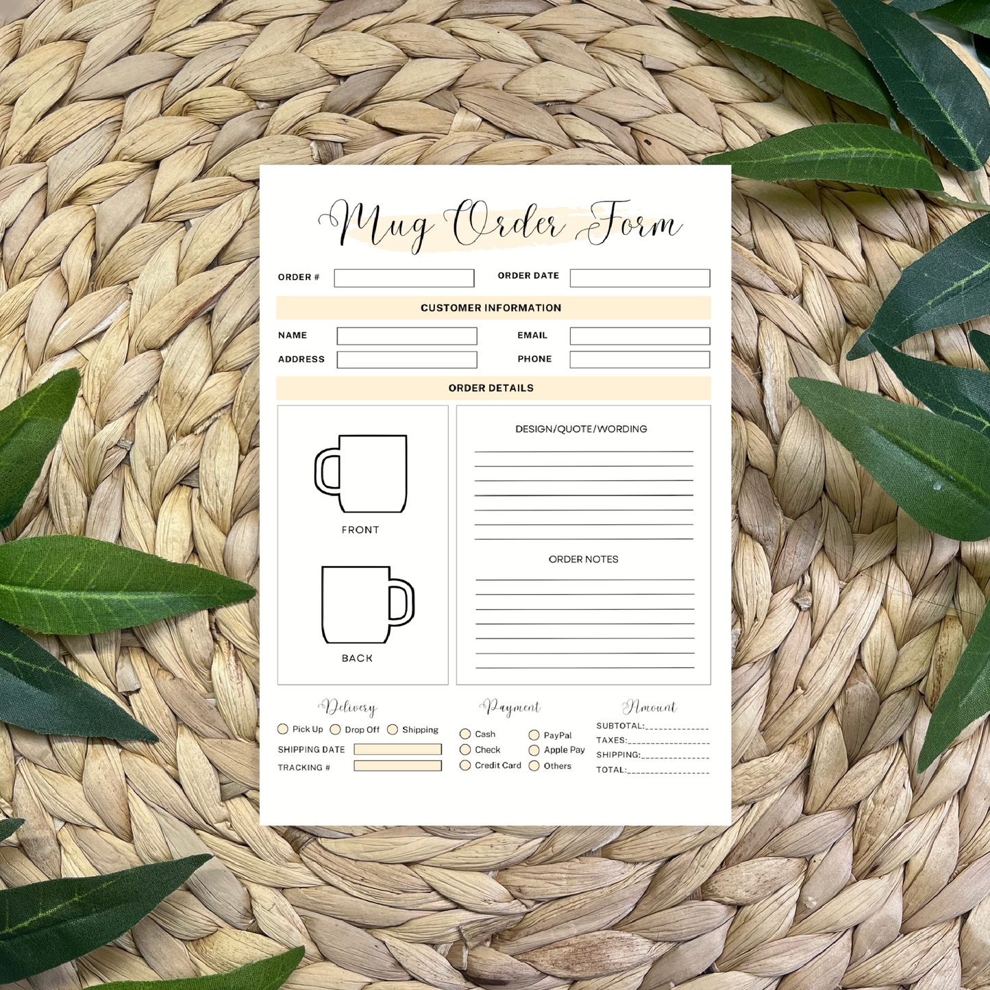 Mug Order Form Pads