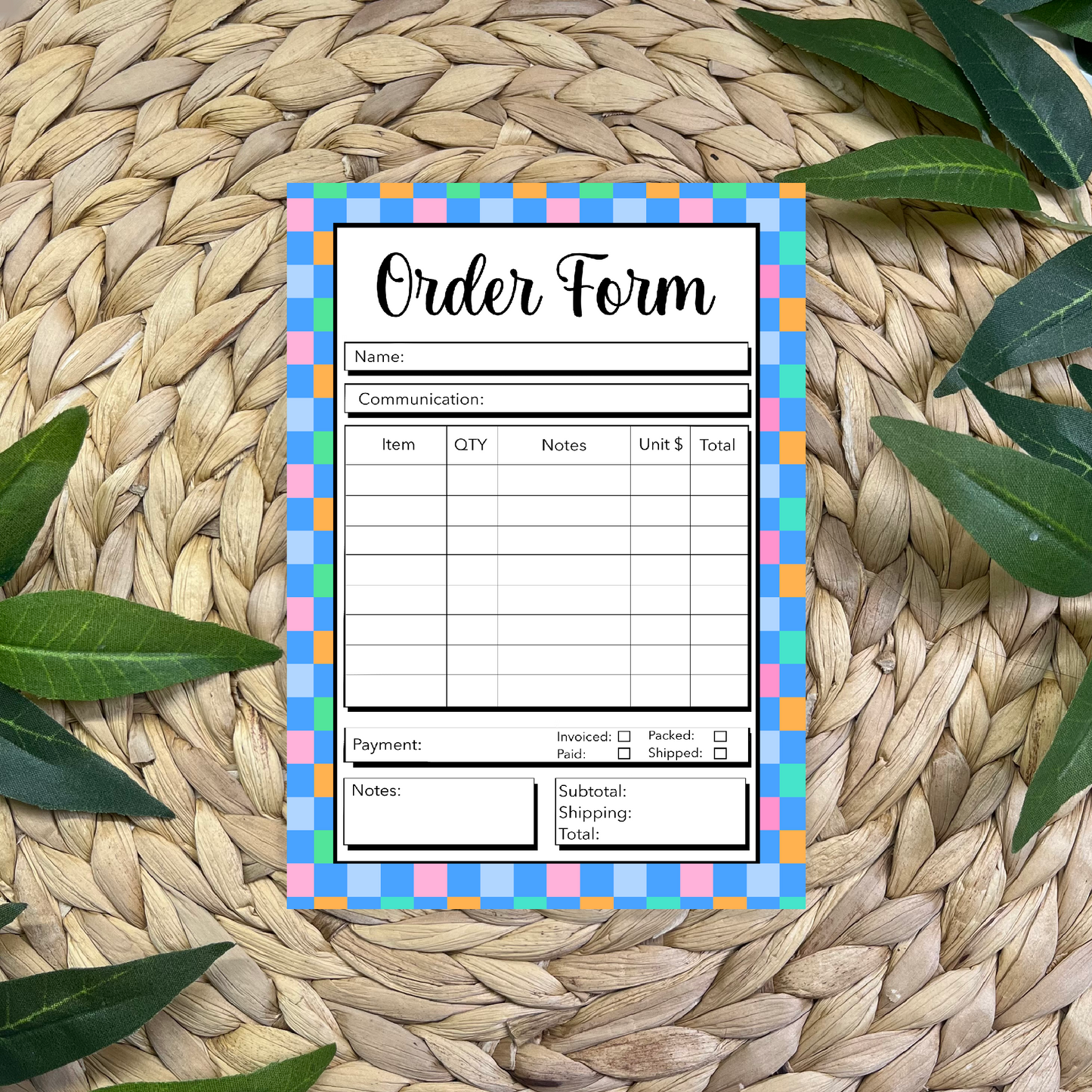Checkered Order Form Pad