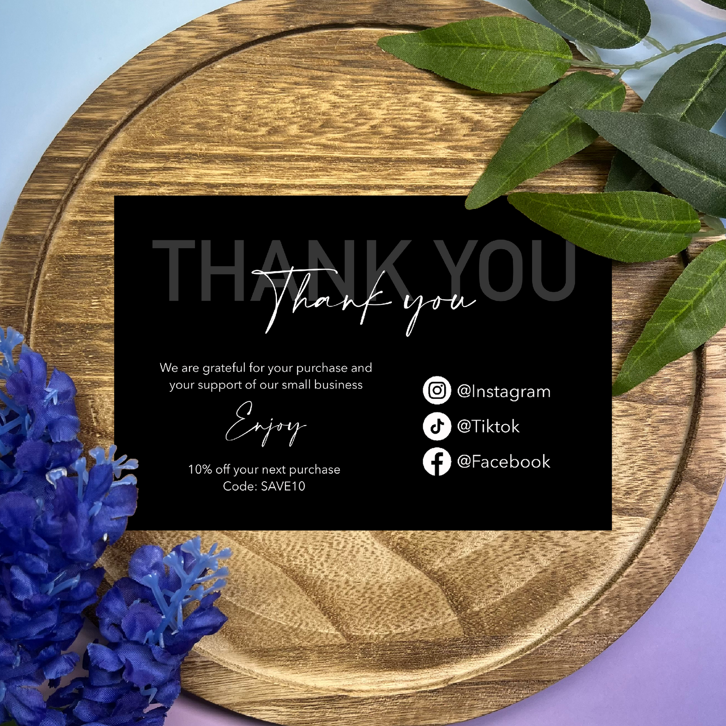 Personalizable Black Thank You Cards