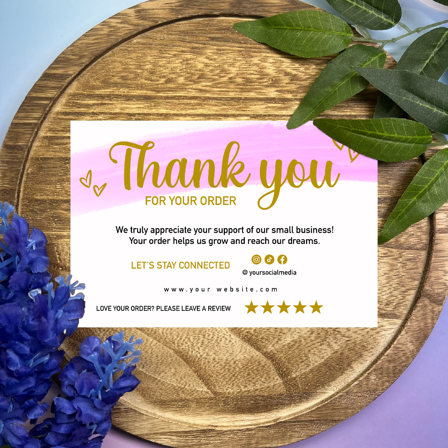 Personalizable Pink & Gold Thank You Cards