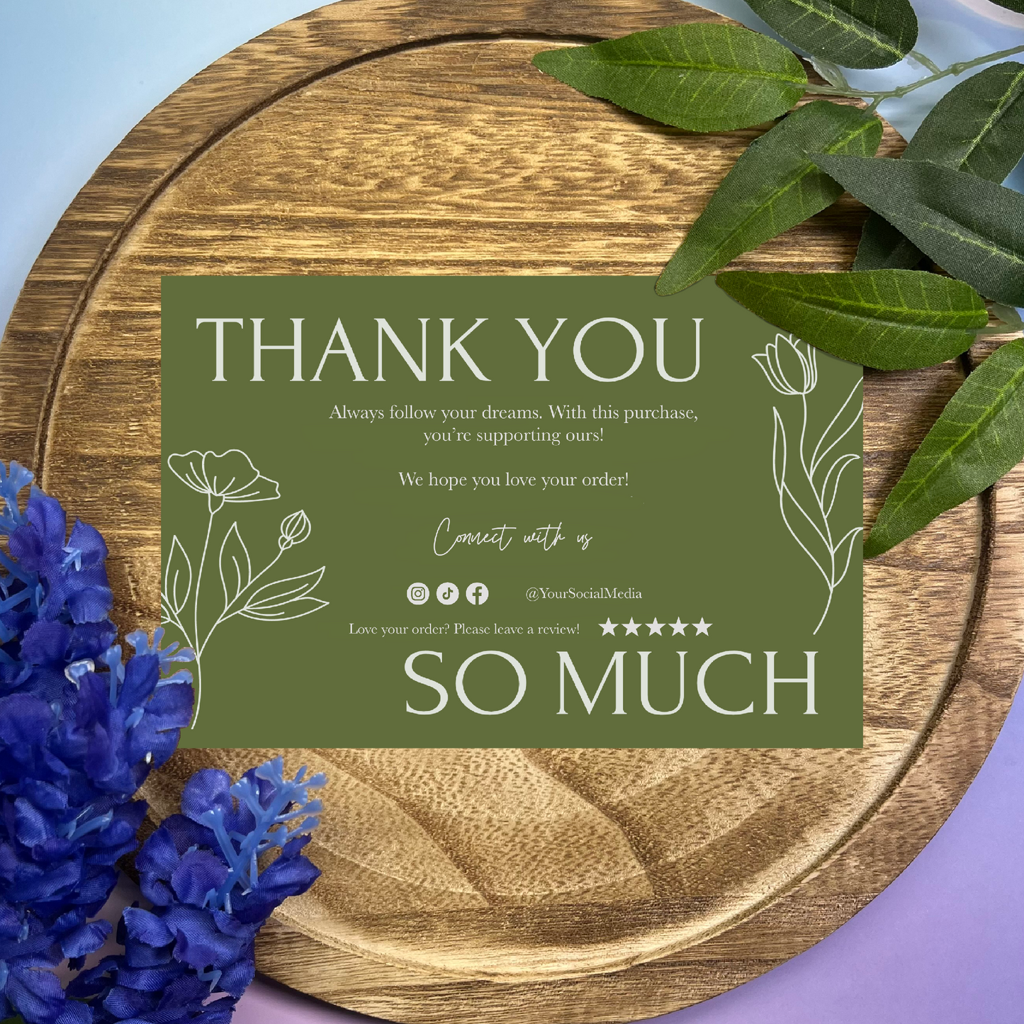 Personalizable Green Flower Thank You Cards