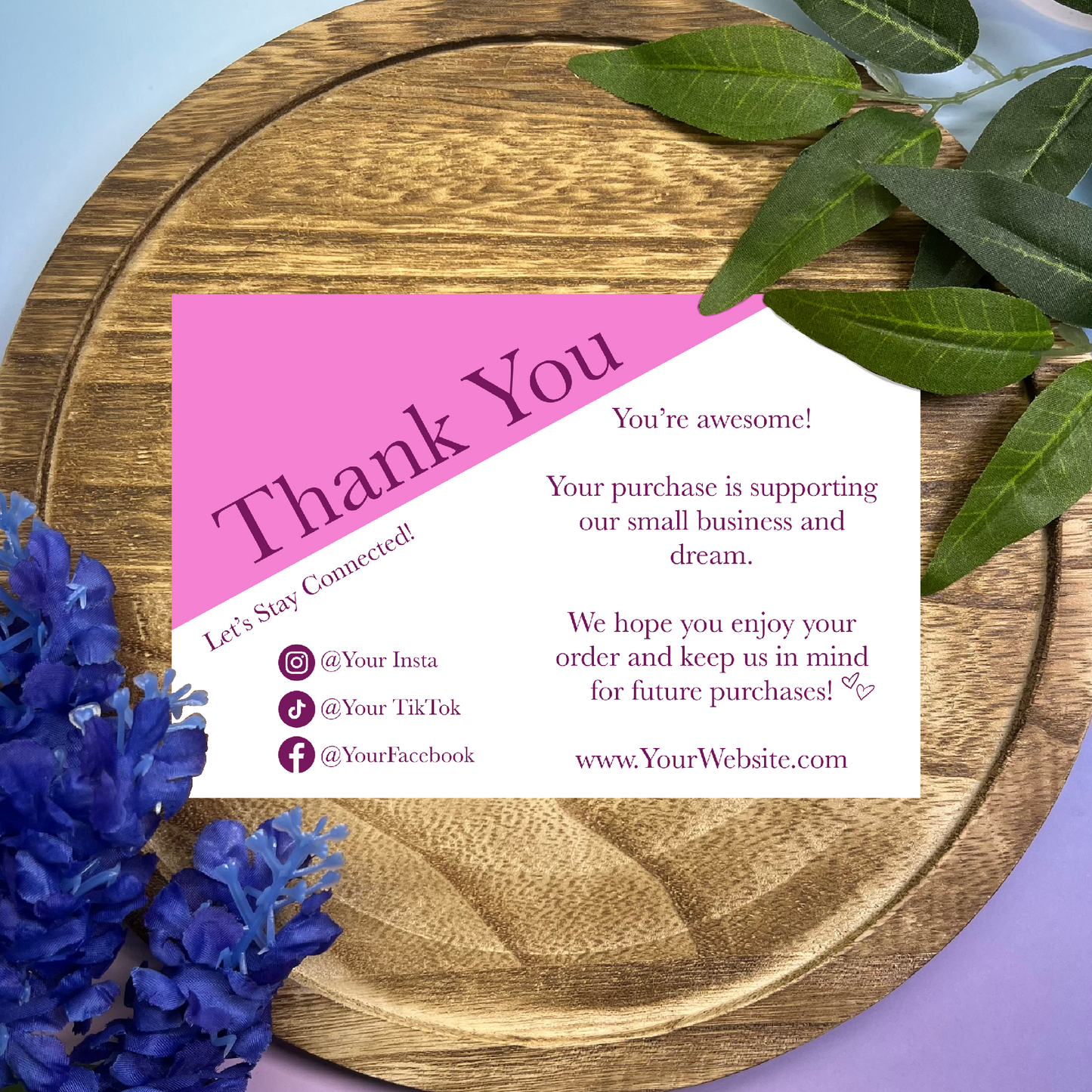 Personalizable Pink Corner Thank You Cards