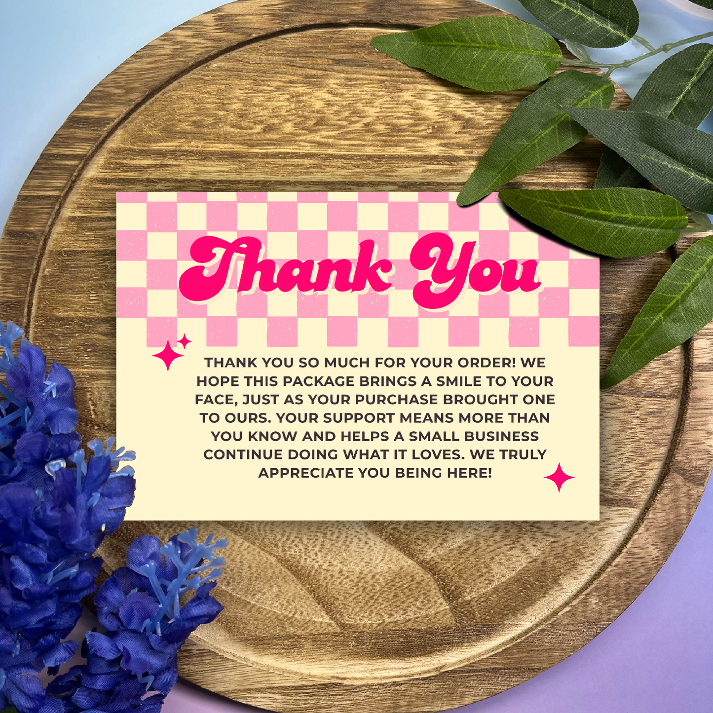 Pink Checkered Thank You Cards