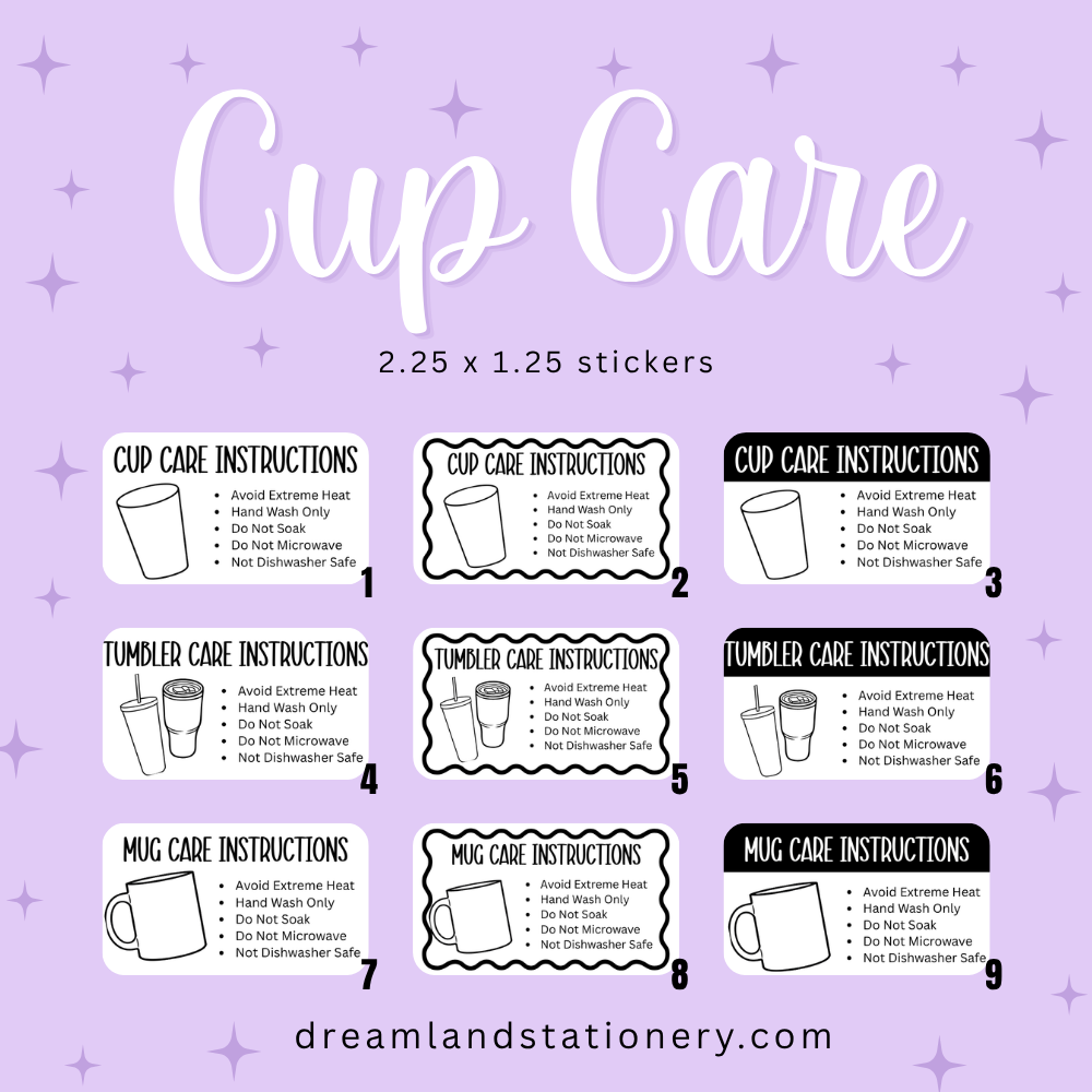 Cup Care Instructions (100 count-1.25x2.25 Stickers)