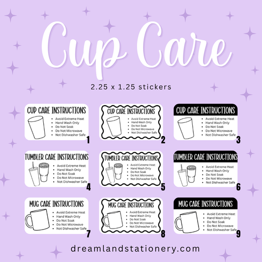 Cup Care Instructions (100 count-1.25x2.25 Stickers)