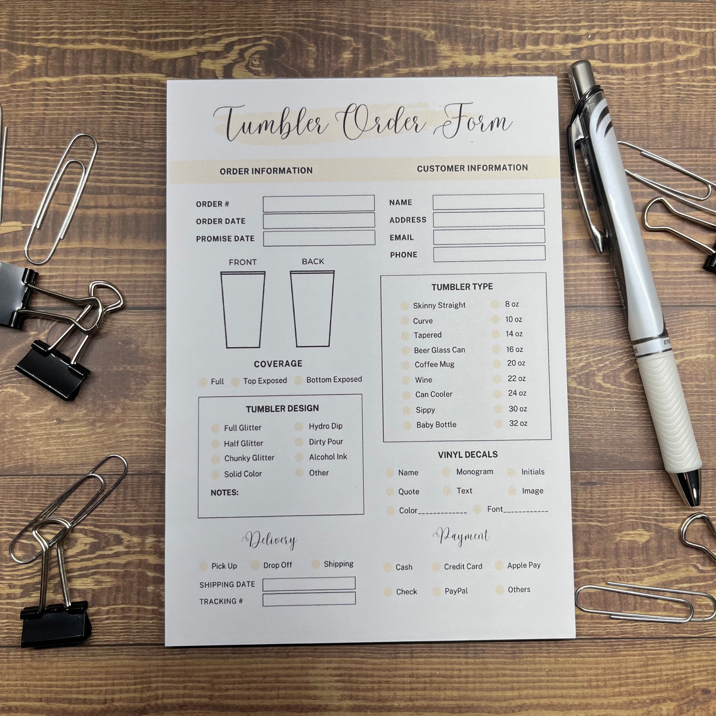 Tapered Tumbler Order Form Memo Pad