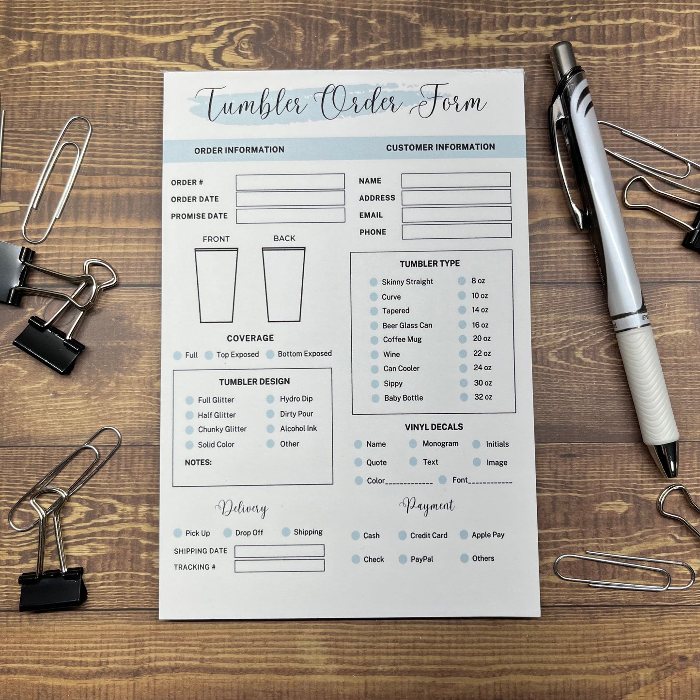 Tapered Tumbler Order Form Memo Pad