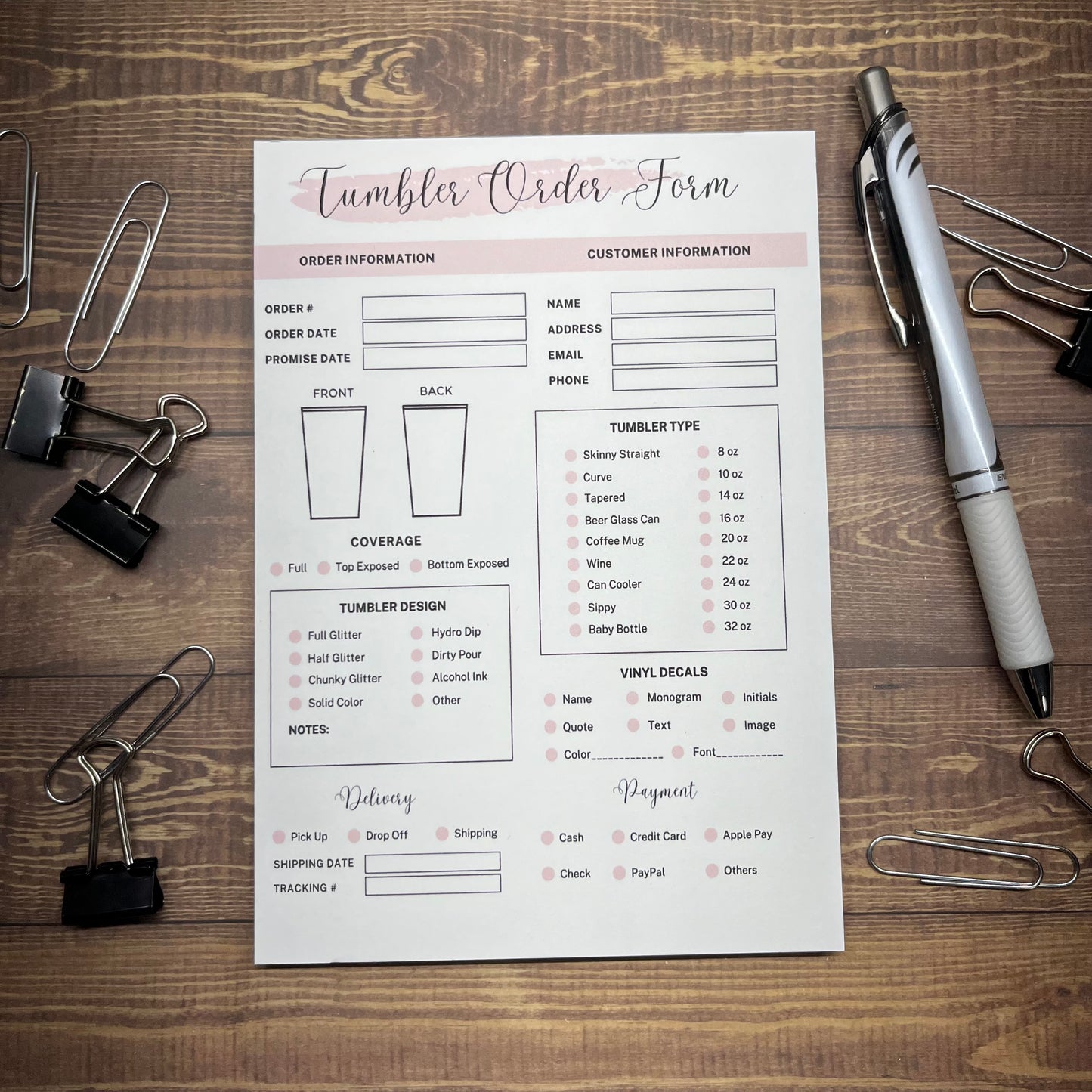 Tapered Tumbler Order Form Memo Pad