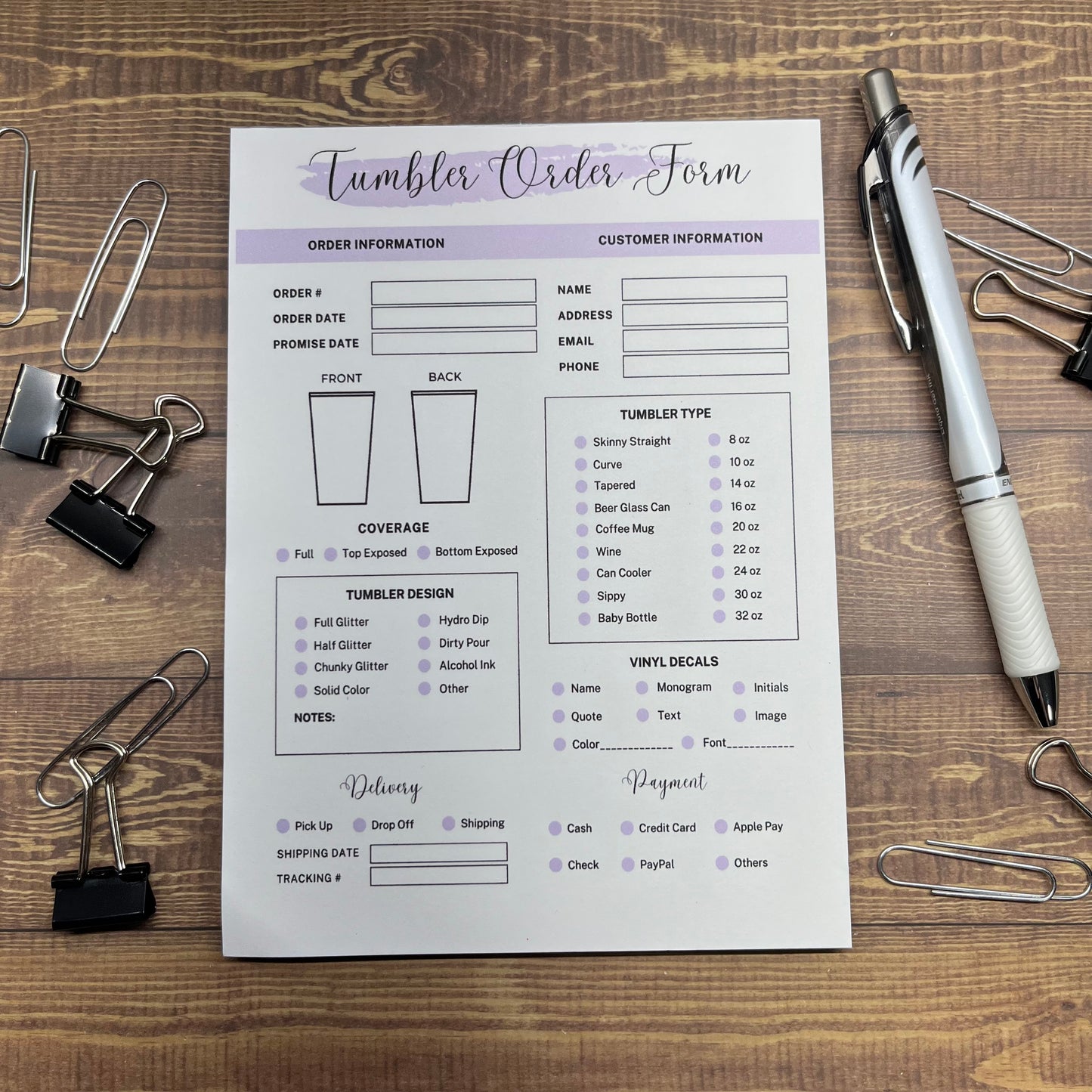 Tapered Tumbler Order Form Memo Pad