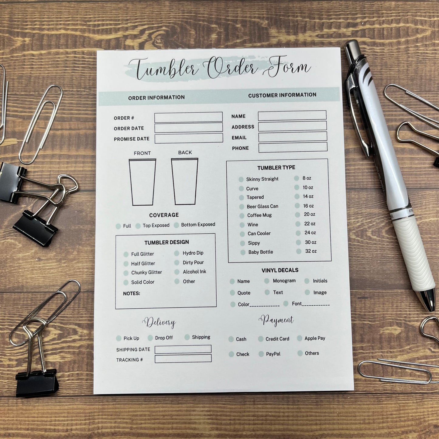 Tapered Tumbler Order Form Memo Pad