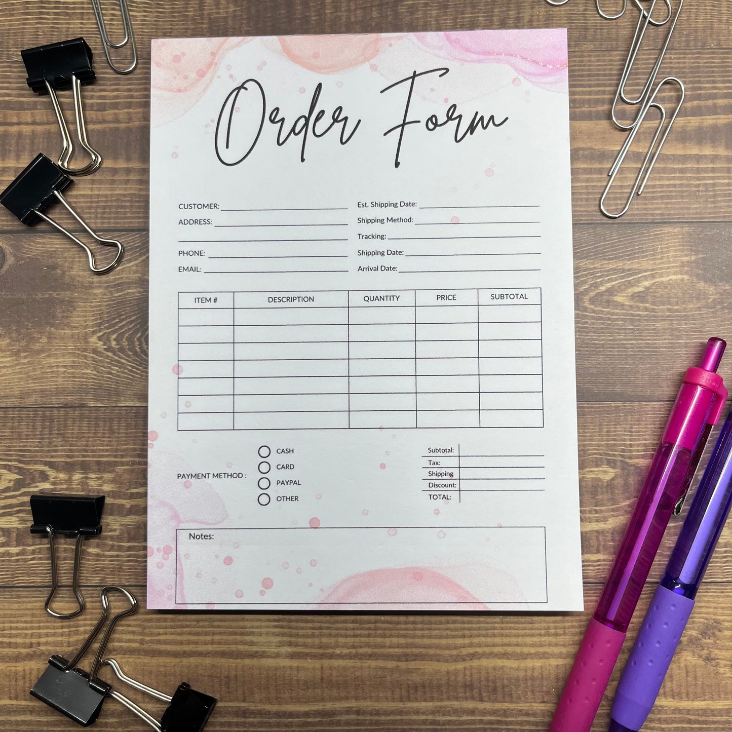 Pink Wave Order Form Memo Pad