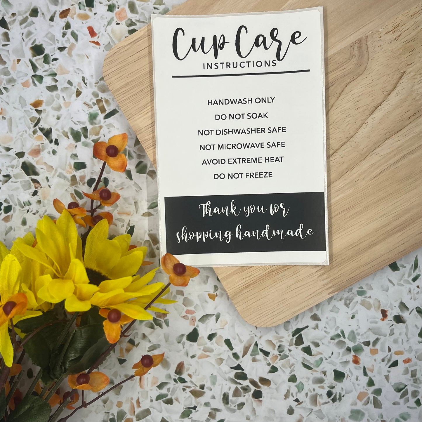 Cup Care Instructions Sticker