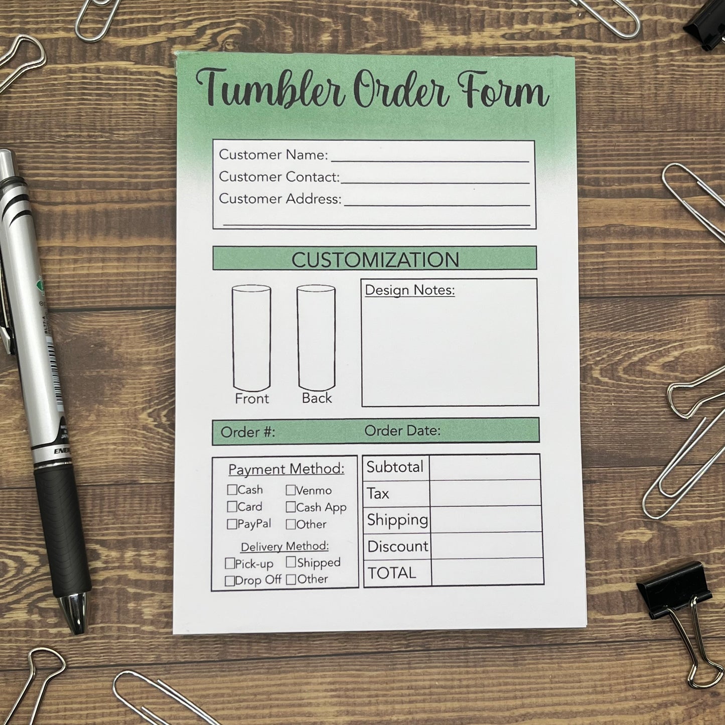 Straight Tumbler Order Form Memo Pad