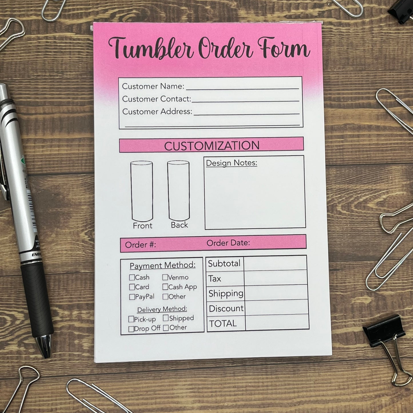 Straight Tumbler Order Form Memo Pad