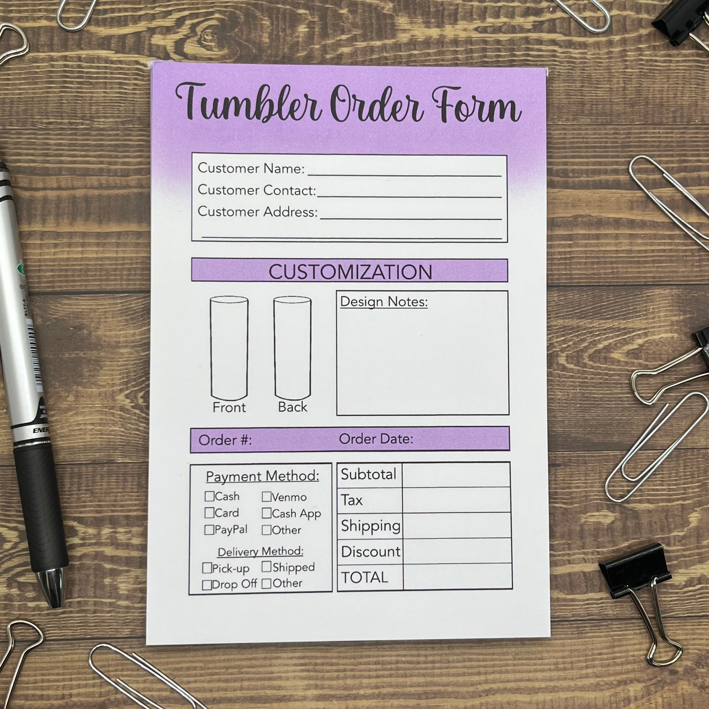 Straight Tumbler Order Form Memo Pad