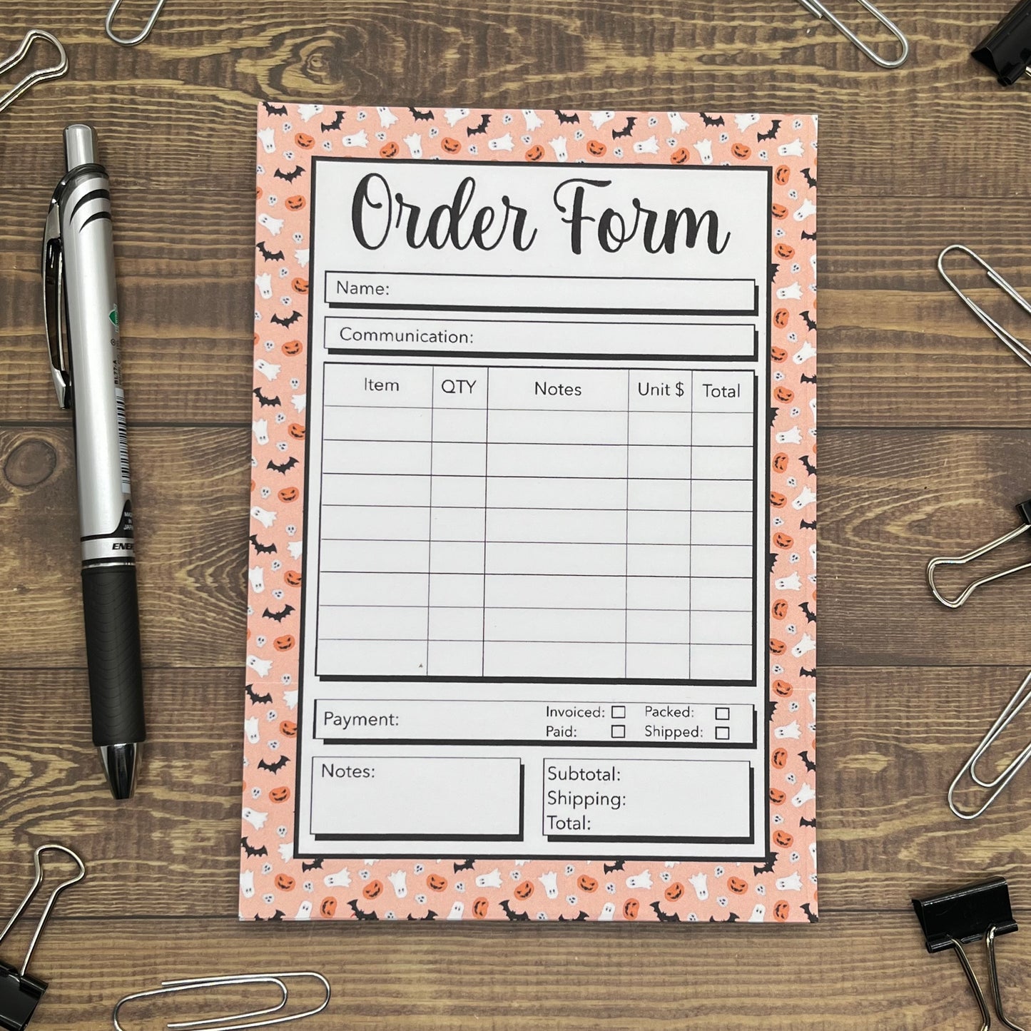 Bat, Ghost, and Pumpkin Halloween Order Form Memo Pad