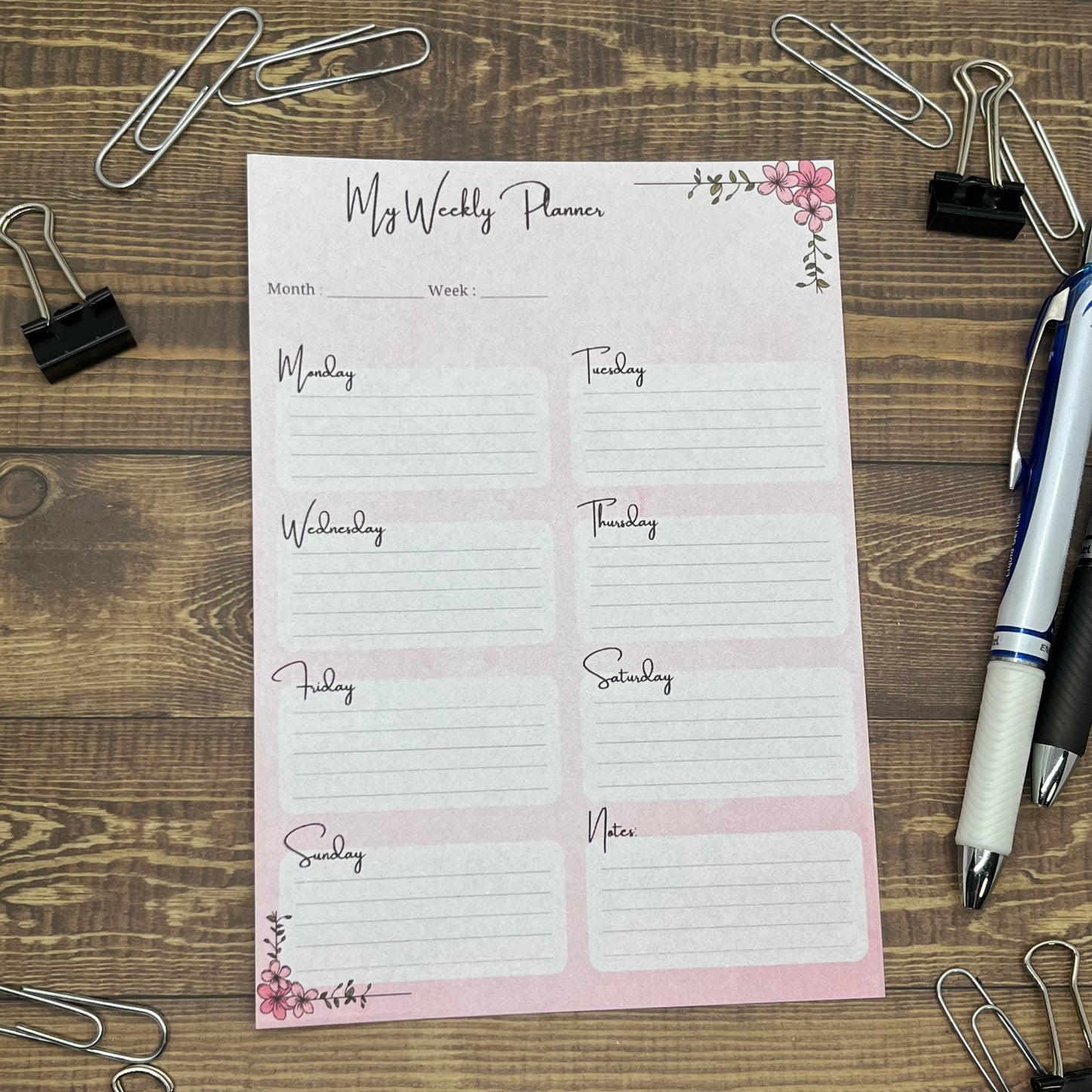 Pink Flower Weekly Planner Memo Pad