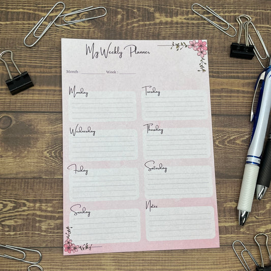 Pink Flower Weekly Planner Memo Pad